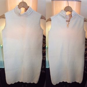 60’s Vintage Wool Shift Dress Ivory Crochet Detail